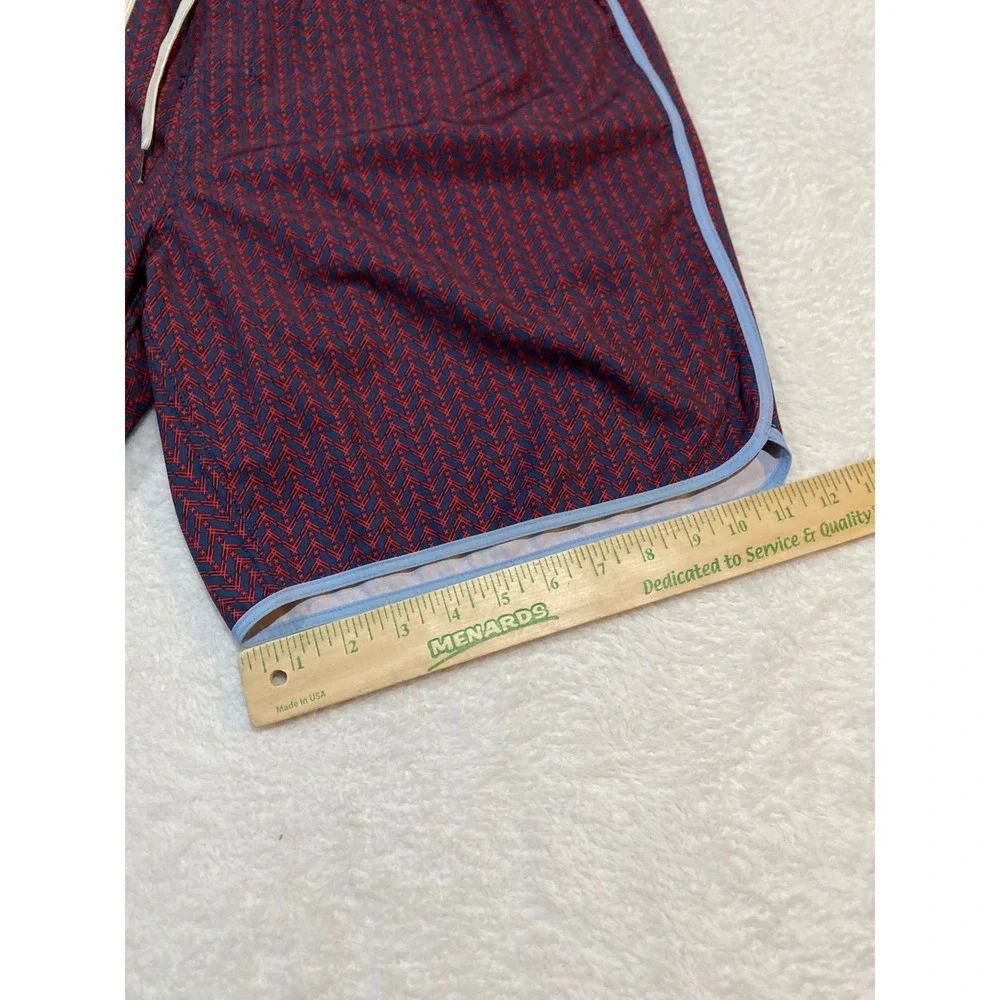 Fair Harbor Mens XL Swim Trunks Red Navy Chevron Geometric BreezeKnit Liner 7.5